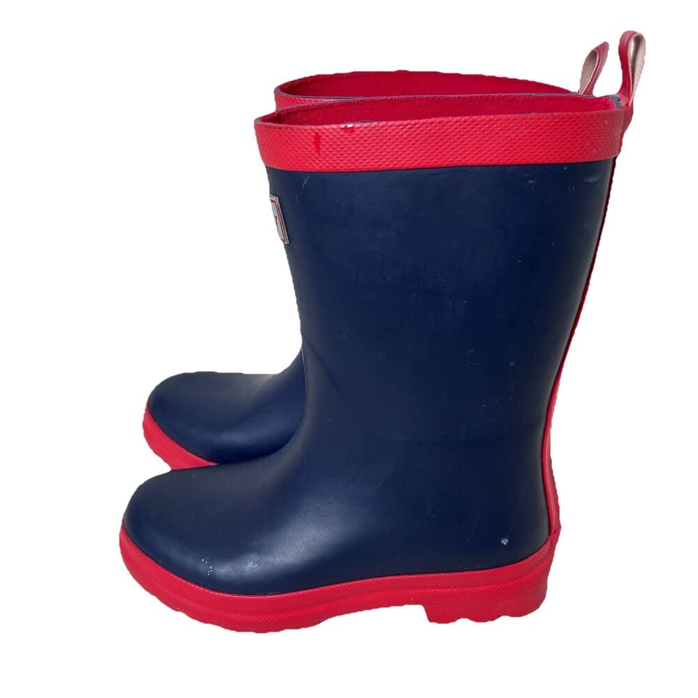 Hatley Classic Children’s Rubber Rain Boots, Matte Navy Blue & Red Kids Sz 13